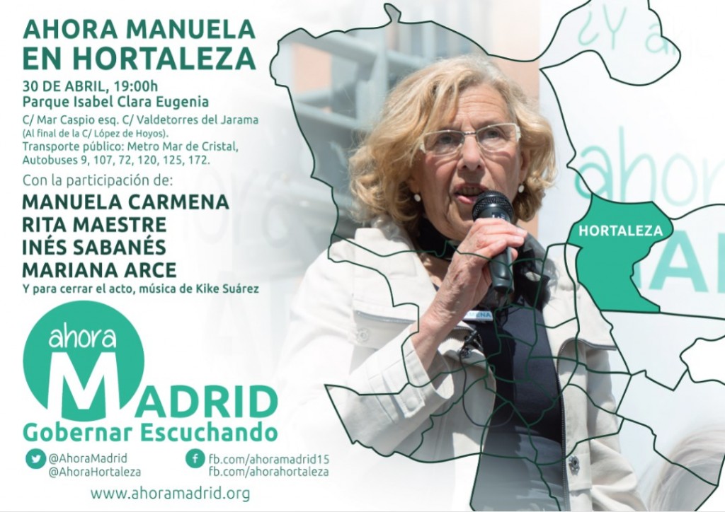 Acto de Manuela Carmena en Hortaleza 3 Cartel Manuela Hortaleza