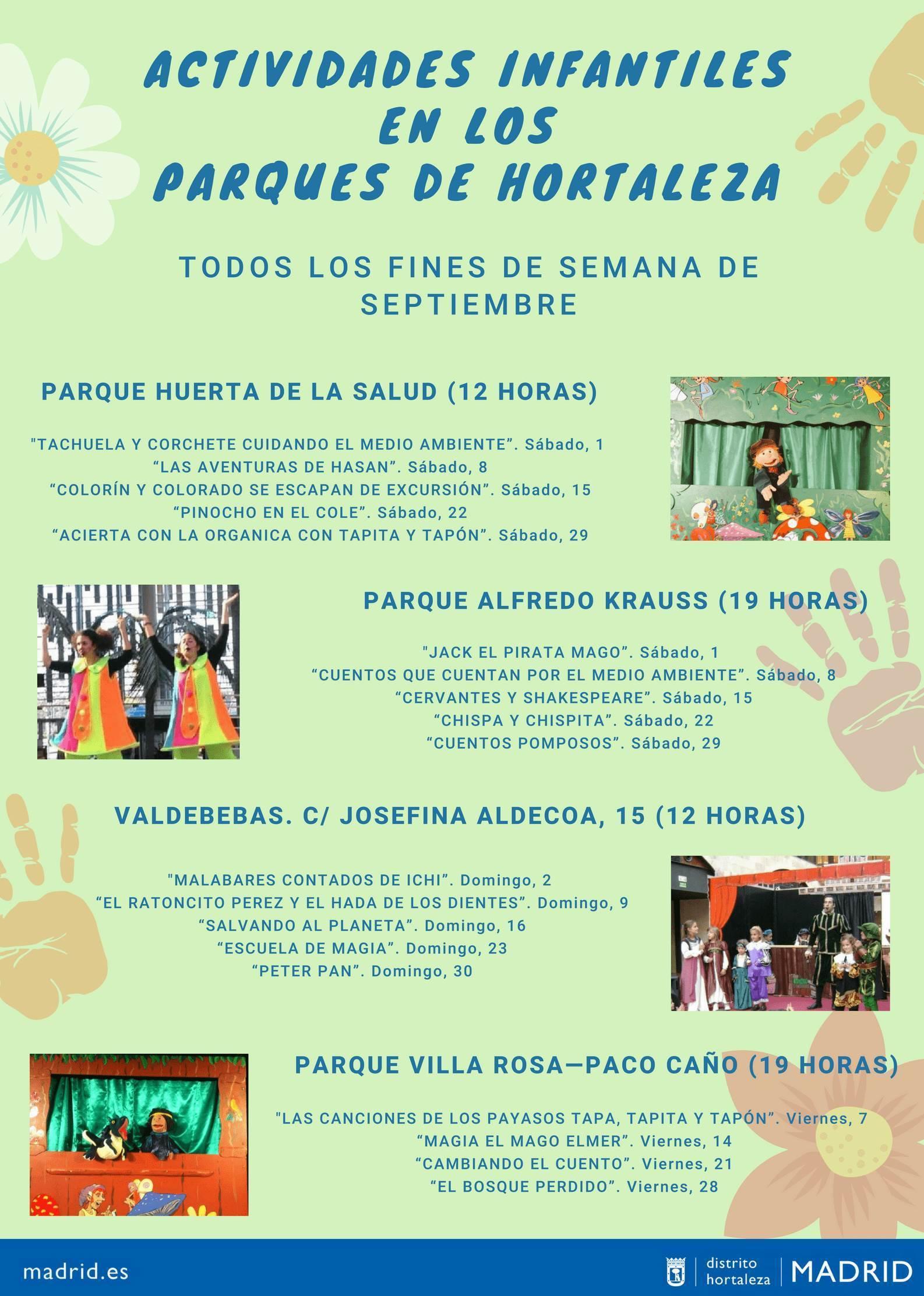 Actividades infantiles en los parques de Hortaleza