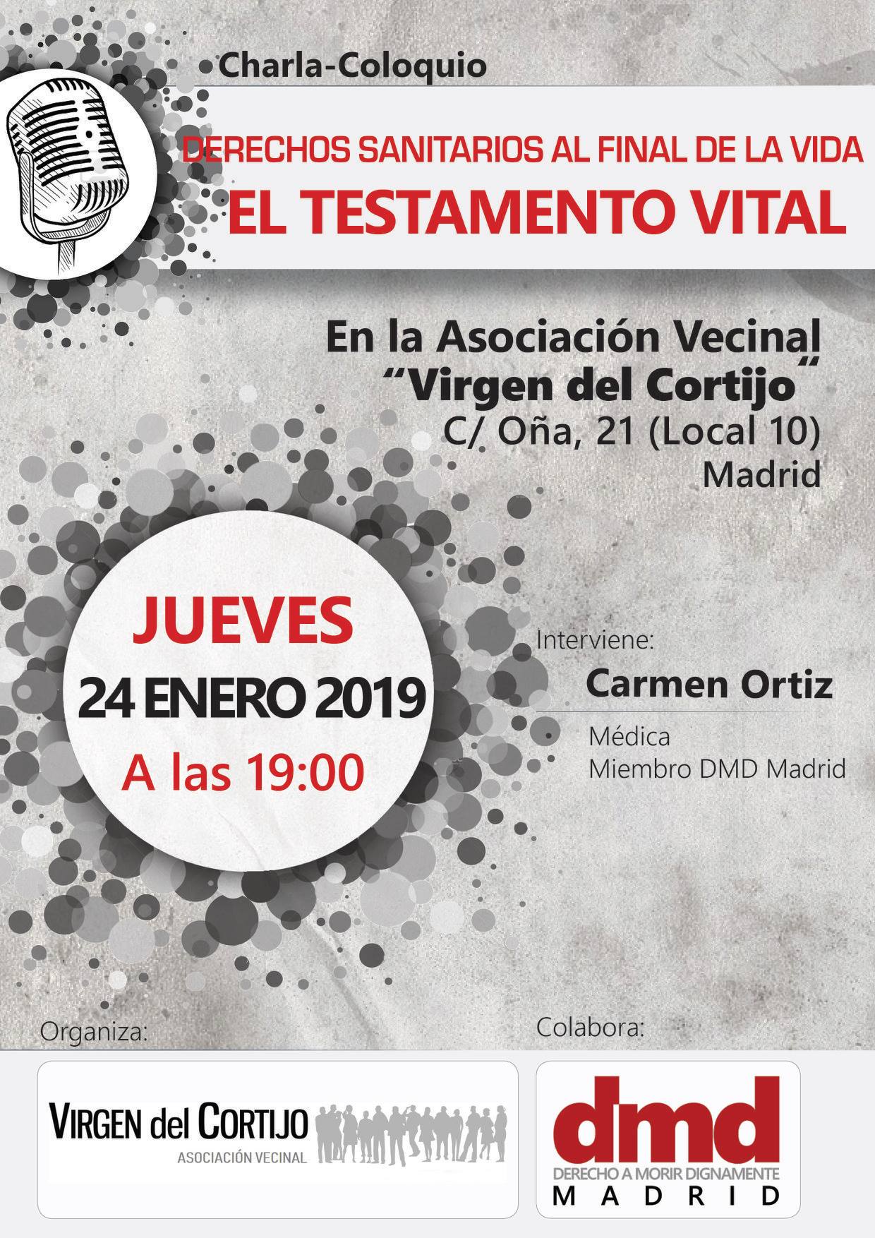 Charla-Coloquio «Derechos sanitarios al final de la vida. El testamento vital» en la Asociación Vecinal Virgen del Cortijo