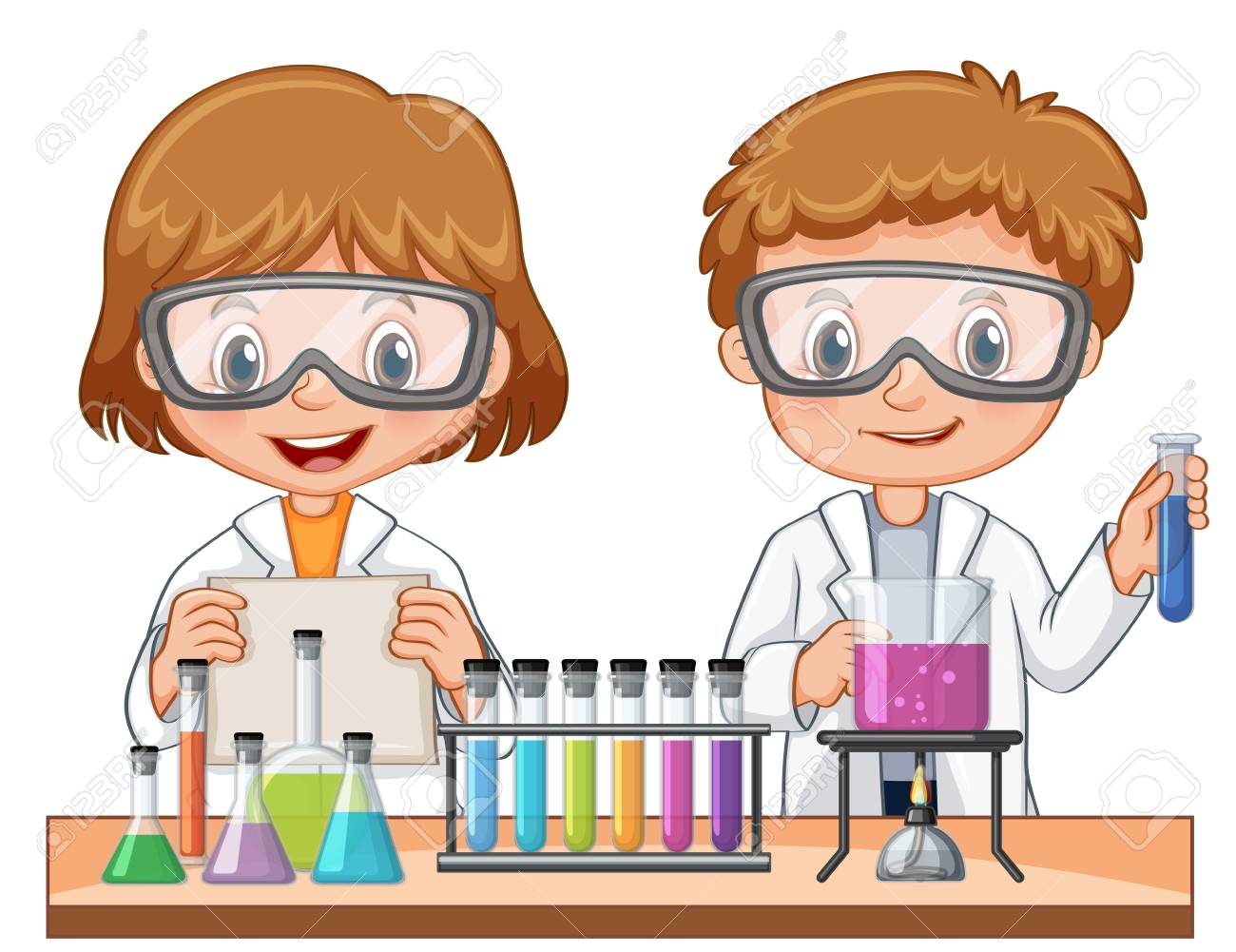 85193887 nina y nino haciendo ilustracion experimento de la ciencia