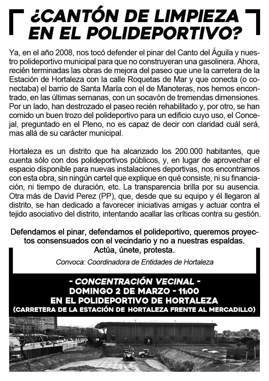 concentración en defensa del polideportivo de Hortaleza